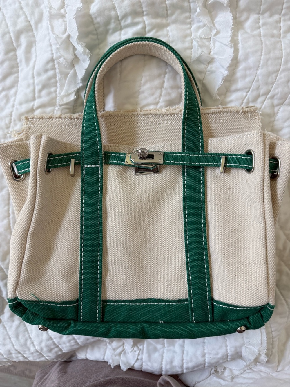 Small Canvas Tote Bag “boatkin” with Green Trim